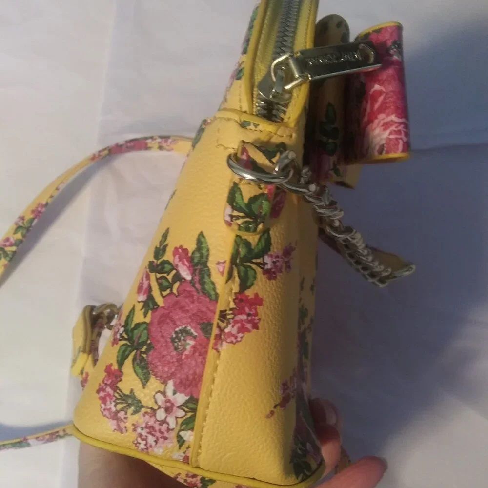 Betsy Johnson Yellow pinks Floral  Bow Dome  Crossbody Shoulder Bag Satchel
